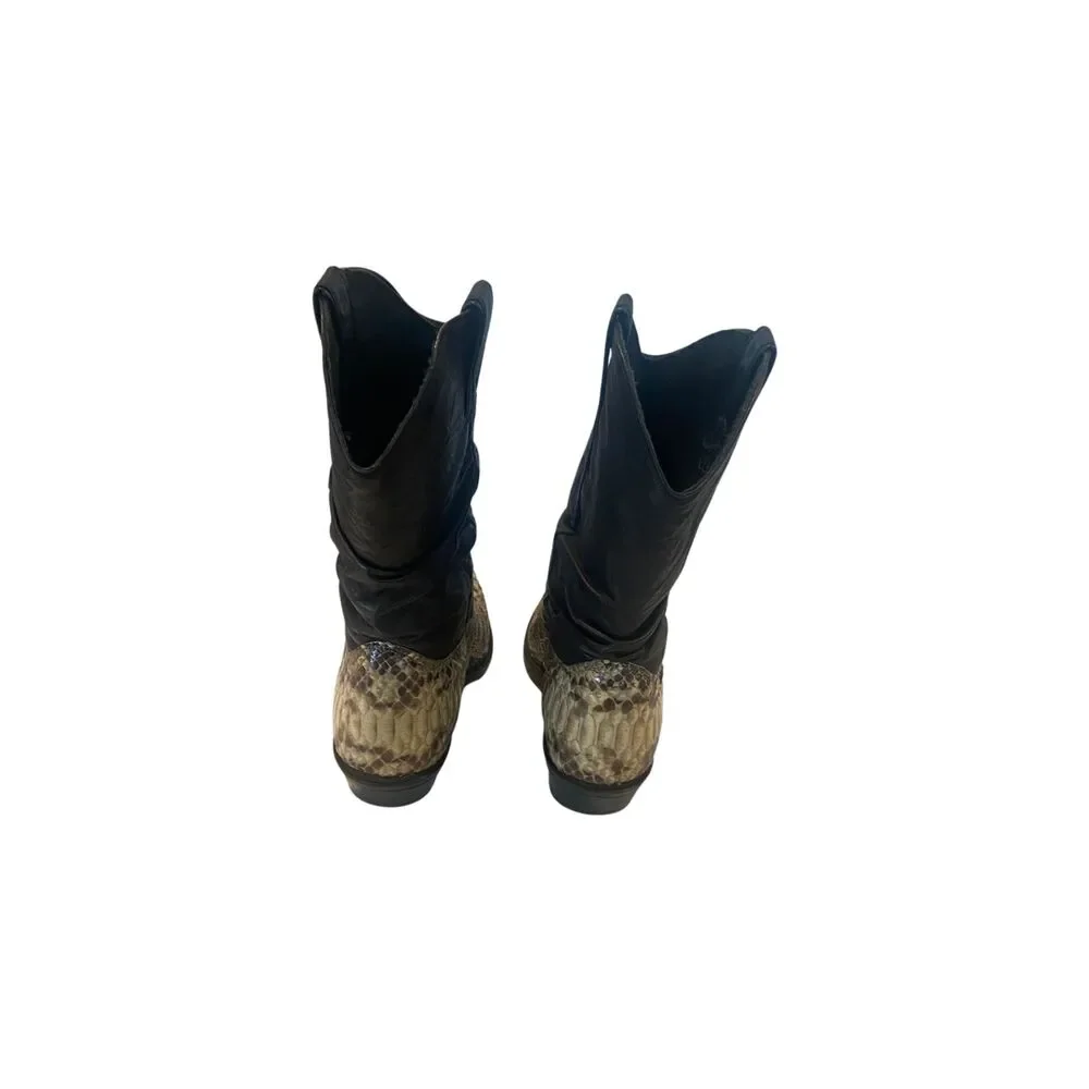 Vintage 1990s Exotic Loredo Snakeskin & Black Leather Cowboy Boots – Size 8D